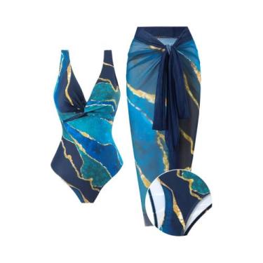 Imagem de Maiô Feminino De 2 Peças Com Decote Em V E Alta Elasticidade, Com Saia