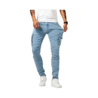 Imagem de Calças Cargo Jeans Slim Fit Masculinas 2025 Estilo Street Com Cintura 