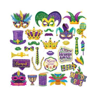 Imagem de Acessórios Para Cabine De Fotos De Festa De Mardi Gras, 25 Peças, Másc