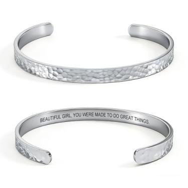 Imagem de cusurlove Pulseira feminina com versículo da Bíblia inspiradora martelada banhada a ouro 18 K, presente de joia de fé cristã, ajustável, não mancha, Medium, Aço inoxidável, Sem Pedra Preciosa