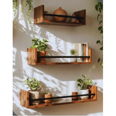 Imagem de Kit 3 Nichos Avith Prateleiras em MDF U 40 50 e 60 cm Com Suporte Invi