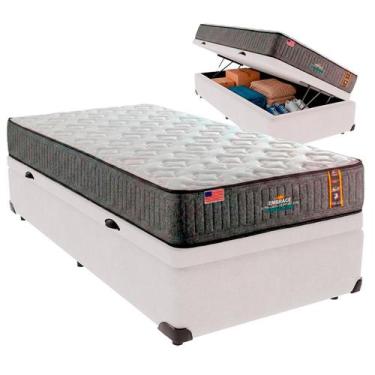 Imagem de Cama Box Baú Solteiro e Colchão Embrace Molas Ensacadas King Coil Bran