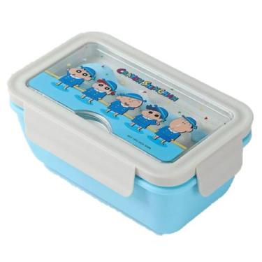 Imagem de Pote Marmita Bento Box Talheres Crayon Shinchan 1100mL Azul - Miniso