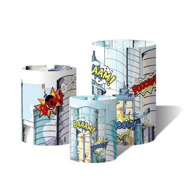 Imagem de Trio de Capas Cilíndricas Versátil Prédios na cidade super heróis HQ c