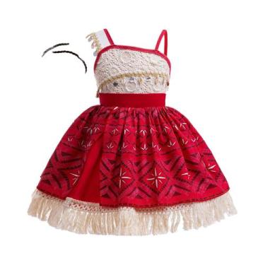 Imagem de Vestido De Princesa Vaiana Para Meninas Com Colar, Fantasia Infantil, 