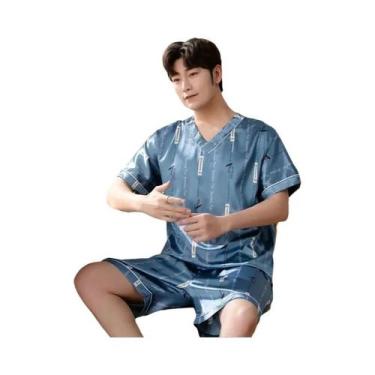Imagem de Pijama Masculino De Seda Gelada Tamanho Grande, Conjunto De Duas Peças