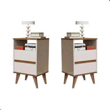 Imagem de Kit 2 Mesa de cabeceira 2 gavetas retrô pés palitos -Like- Loja L - Du