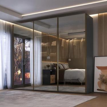 Imagem de Guarda Roupa Casal 274cm 3 Portas Reflecta com LED 100% MDF - Mambel Q