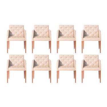 Imagem de Kit 8 Poltronas Costura Capitonê Sala Espera Escritório Couro Sintético Bege Rud House