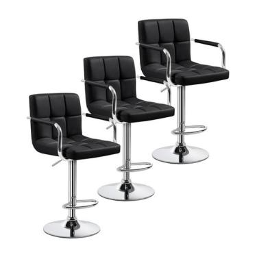 Imagem de Conjunto de 3 banquetas altas ajustáveis em couro PU Yaheetech