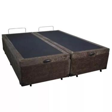Imagem de Cama Box Baú Casal Em Sued Marron Bipartido  Com Pistão A Gás - 138x188