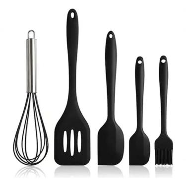 Imagem de Kit de Utensílios de Cozinha 5 Peças Espátula Fuê Pincel em Silicone para Preparar Rece...