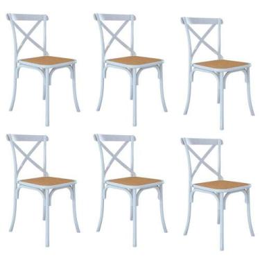 Imagem de Kit 6 Cadeiras Jantar Cross Katrina X Branca Assento Bege Aço Branco -