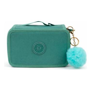 Imagem de Estojo Escolar Grande 4 Divisórias Box com Pompom Organizador Porta Lá