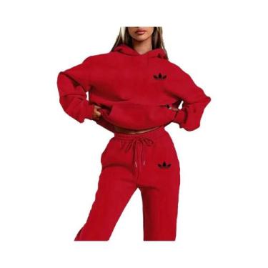 Imagem de Conjunto De Moletom Feminino Com Capuz De Pelúcia, Estilo Hip Hop Casu