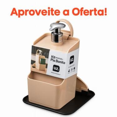 Imagem de Kit Dispenser Porta Detergente Com Rodo Pia Suporte De Esponja Cozinha