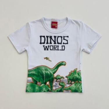 Imagem de Camiseta Kyly Infantil Menino Branca Dinos World Verão Moda Kids 10013