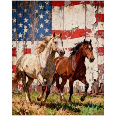 Imagem de Kit de Pintura por Números Cavalos DIY em Tela 50x40 cm - Marca Própri
