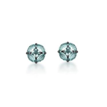Imagem de Brinco Redondo Aquamarine Banhado a Ródio Negro - Zircônia - 1,2 cm - 