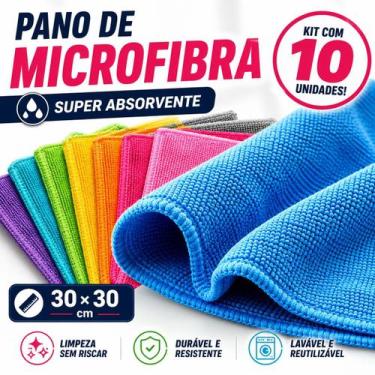 Imagem de Kit 10 Panos de Microfibra 30x30 Multiuso Alta Absorção Limpeza Casa C