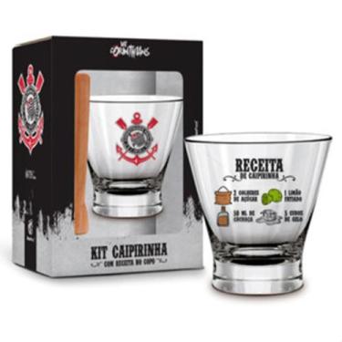 Imagem de Kit caipirinha personalizado Corinthians com 2 peças com copo de vidro