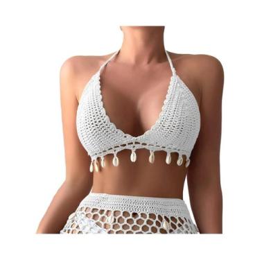 Imagem de Biquíni Feminino De Crochê Artesanal Com Borlas E Detalhes Vazados, Co