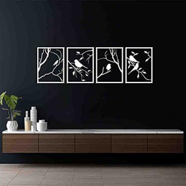 Imagem de Quadro Decorativo 4 Peças Pássaros Vazado – MDF 3mm Cor:BRANCO