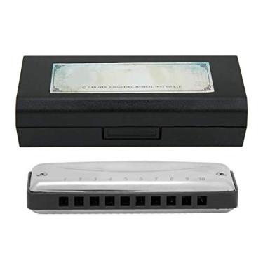 Imagem de Instrumento musical, gaita de 10 furos, capa de aço inoxidável, resistente à corrosão, portátil para presente, desempenho profissional (preta)