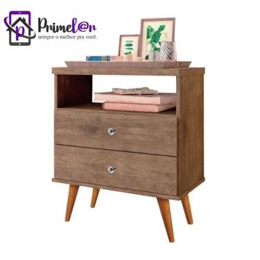 Imagem de Mesa De Cabeceira Retrô Com 2 Gavetas E Nicho Status