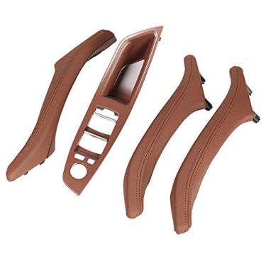 Imagem de Maçaneta de porta de couro para BMW Série 5 F10 F11 F18, apoio de braço do interruptor da janela do lado do motorista + puxador da porta do passageiro para BMW 520 523 525 528 530 535 (vermelho marrom)