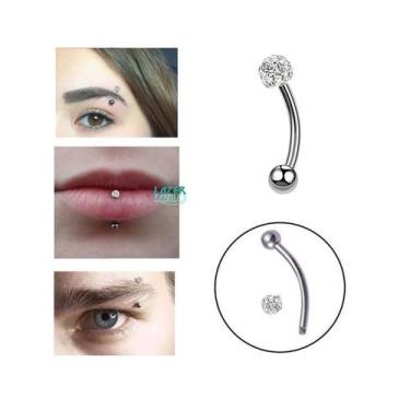 Imagem de Piercing De Sobrancelha Labial Língua Aço 316 Esferas Strass - Aço Ino