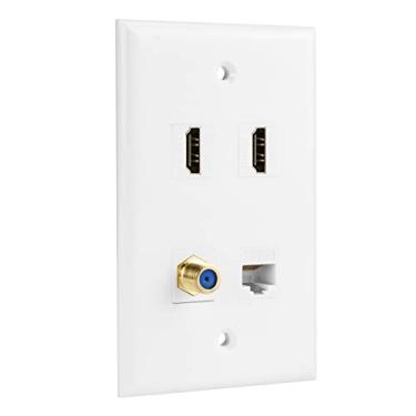 Imagem de Placa de parede Ethernet coaxial HDMI, 1 porta Cat 6 RJ45, 1 porta TV Coaxial F Tipo e 2 portas HDMI Keystone placa de parede (2 x incluídos)
