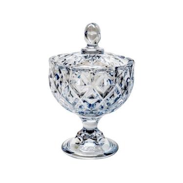 Imagem de Bomboniere 14 Cm De Cristal Azul Com Pé E Tampa Crown Wolff