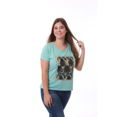 Imagem de Camiseta Feminina Estonada Verde Água Estampa Tropical - Rico Sublime