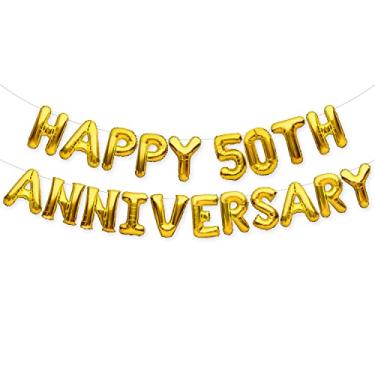 Imagem de PartyForever Happy 50th aniversary balão dourado 40,64 cm letras decorações de festa