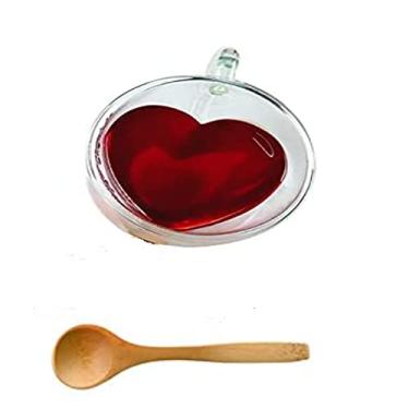 Imagem de Xiaolanwelc@ Copo de vidro para chá com alça em formato de coração transparente para amantes de parede dupla café tarde chá caneca de vidro de camada dupla, Clear, 240ml