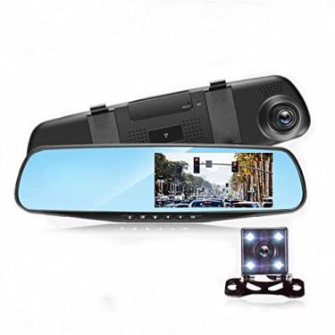 Imagem de Câmera de backup FHD 1080P espelhada, espelho retrovisor inteligente DVR para carros e caminhões, sensor, gravação automática em loop, tela de fundo, detecção de movimento, SOS