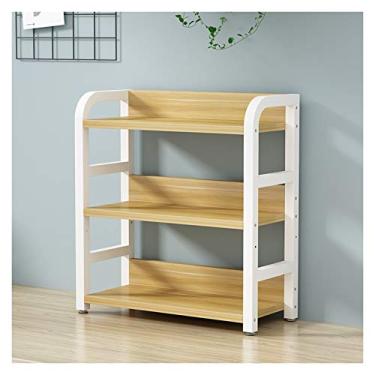 Imagem de KIZQYN Estante de mesa de madeira de 3 camadas estante de mesa com moldura de metal de grande capacidade prateleira de armazenamento organizador decoração para dormitório de estudo de escritório estante (cor: 1, tamanho: L 80 cm)