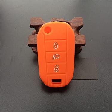 Imagem de YJADHU Capa de silicone para chave de carro conjunto de suporte de pele 3 botões capa de chave, apto para peugeot 3008 208 308 rcz 508 408 2008 407 307 4008, laranja