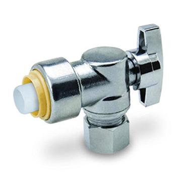 Imagem de Midline Valve VQBTQ1212 Válvula de parada de fonte de água com ajuste push-fit, sem chumbo; desligamento angular para vaso sanitário, pia, aquecedor; latão cromado de 1,27 cm