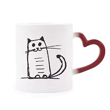 Imagem de Caneca Cat Smile Sit Black Line sensível ao calor Caneca vermelha muda de cor