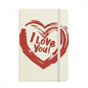 Imagem de Caderno com estampa de coração vermelho I Love You oficial de tecido capa dura diário clássico