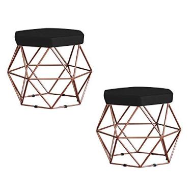Imagem de Kit 2 Puff Decorativo Base Bronze Elsa Veludo Preto - Gran Belo