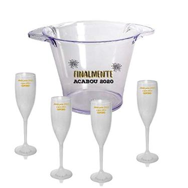 Imagem de Kit Balde de Gelo + 4 Taças Champagne Personalizados Fim de Ano