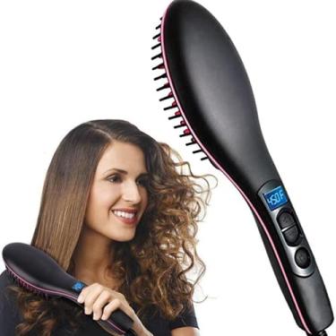 Imagem de Escova Alisadora Mágica Efeito Chapinha Cabelos Hair Eletrica 230º LCD PRETA