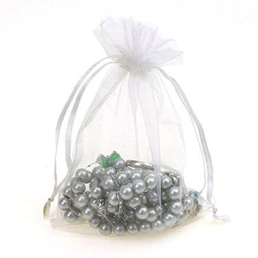 Imagem de CMAJOR Bolsas de organza 100 peças de cordão de cetim para , joias, balas, relógio de festa, Light Gray, 5" x 7"