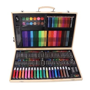 Imagem de Kit de desenho infantil, kit de desenho com giz de cera pastéis a óleo, caixa de madeira, suprimentos de arte para crianças, materiais de arte de pintura em rawing para colorir pintura, desenho e projetos faça você mesmo