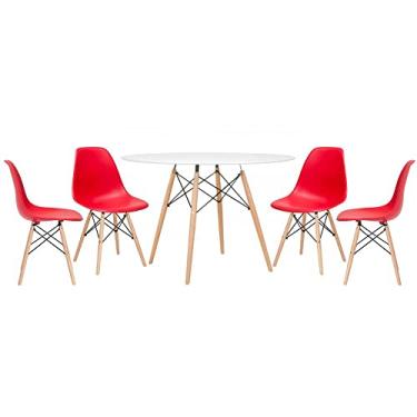 Imagem de Loft7, Kit - Mesa redonda Eames 120 cm branco + 4 cadeiras Eiffel Dsw Vermelho