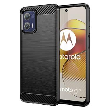 Imagem de Capa para Motorola Moto G73 5G 6.5" 2023 (Inclui 2 películas de tela) capa macia anti-queda com borda elástica, Capa protetora TPU emborrachada para Motorola Moto G73 5G -Preto