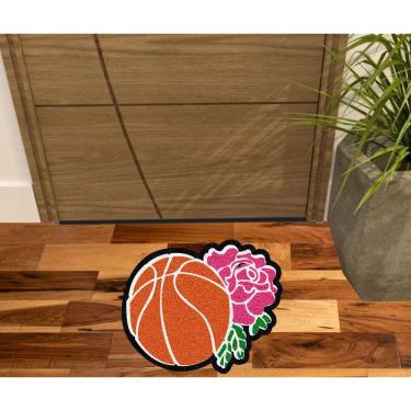 Imagem de Tapete Capacho Bola De Basket E Flor Decorativo Medida Grande.